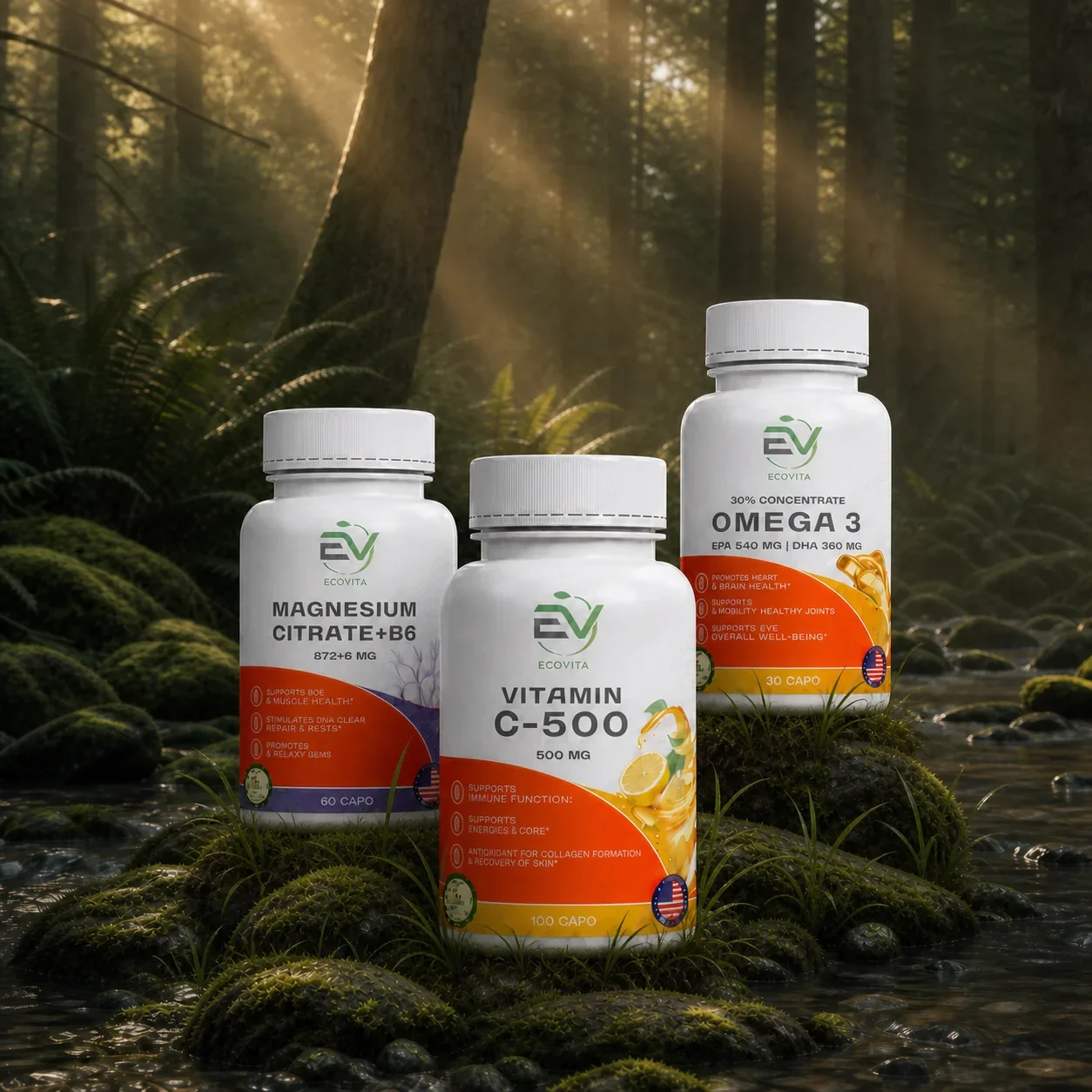 ECOVITA Magnesium Citrate + B6, Vitamin C-500, Omega 3